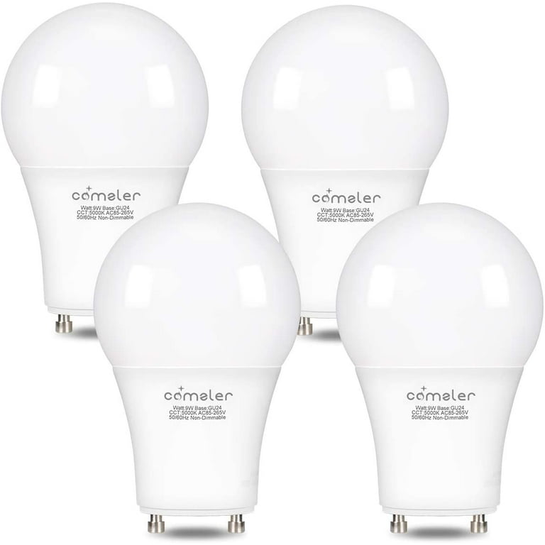 GU24 LED Bulb Fully Dimmable Cool White 4000k Premium LED GU24 Base 9W 60 Watt Equivalent Bulbs 4 Pack by Solray Bulbs GU24 LED Bulb Fully Dimmable Cool White 4000k Premium LED GU24 Base 9W 60 Watt Equivalent Bulbs 4 Pack by Solray Bulbs